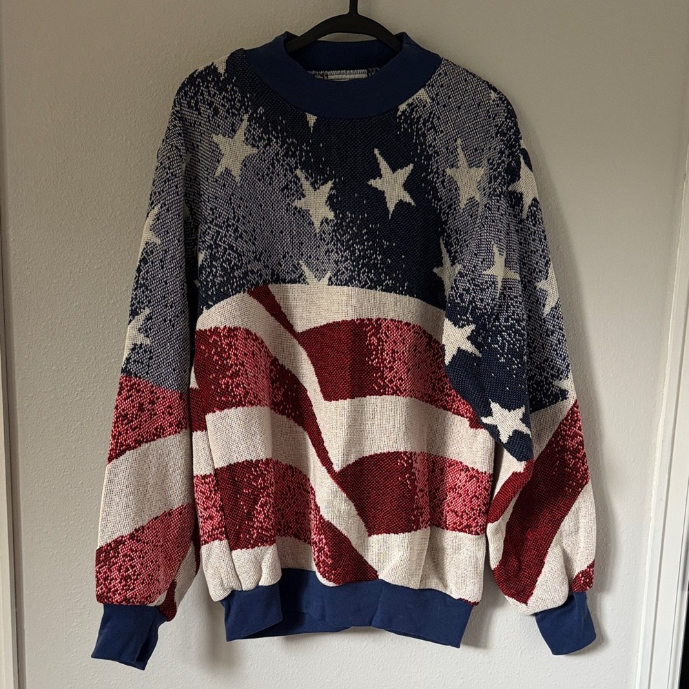 Sugar Street Weavers Americana Sweater Cotton Pullover Red White Blue One Size